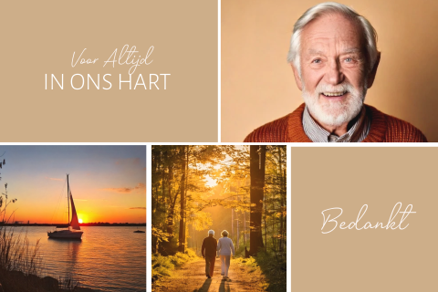 Bedankkaart man met foto collage eigen fotos en zeilboot