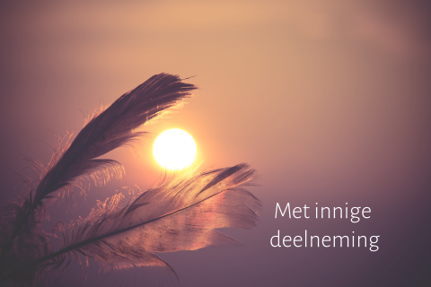 Condoleancekaart met veren en ondergaande zon