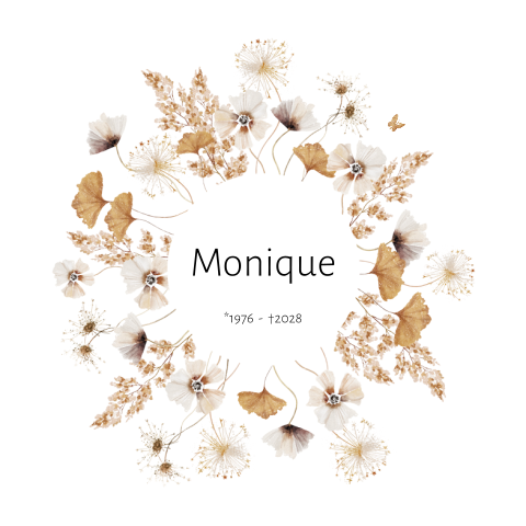 Rouwkaart voor een vrouw met een krans van aardetint bloemen