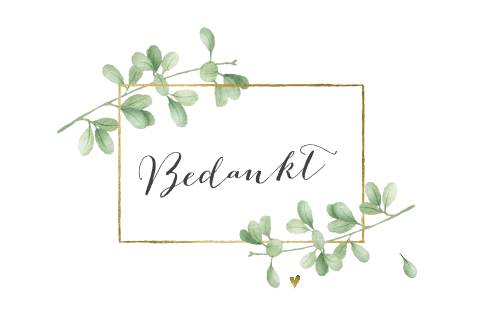 Bedankkaart modern na overlijden met groene takjes en bladeren