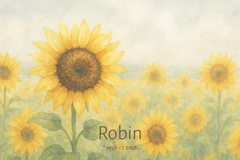 Rouwkaart met zonnebloemen in een veld