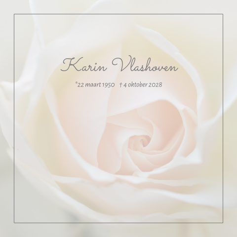 Rouwkaart voor een vrouw met wit roze roos en rouwrand