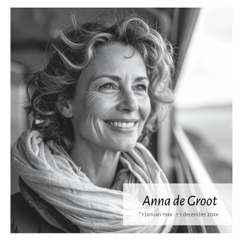 Rouwkaart minimalistisch voor een vrouw met vlak en portretfoto