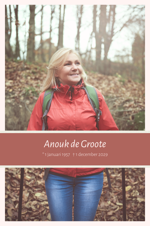 Rouwkaart met portret foto en warme kleuren