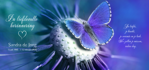 Bedankkaart na overlijden met paarse vlinder