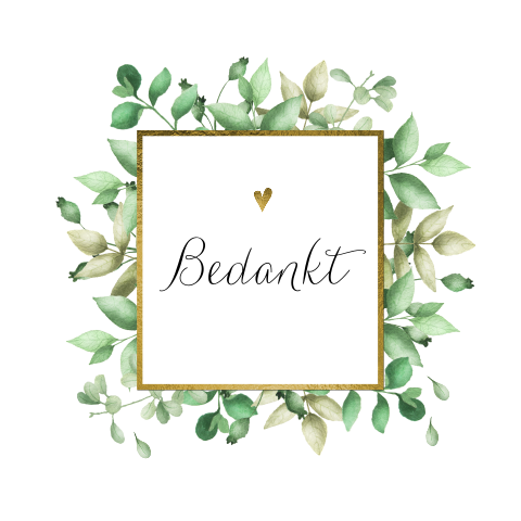 Bedankkaart na overlijden met groene takjes en bladeren