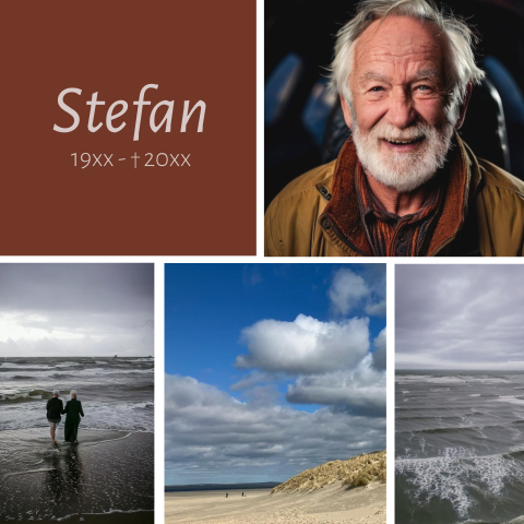 Rouwkaart man collage foto donker bruin