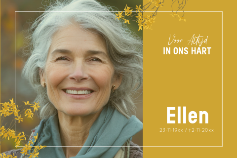 Bedankkaart vrouw met foto en takjes met gele bloemen