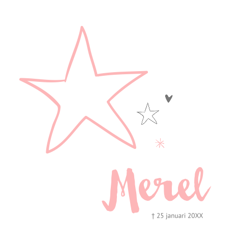 Rouwkaartje kind meisje roze en ster