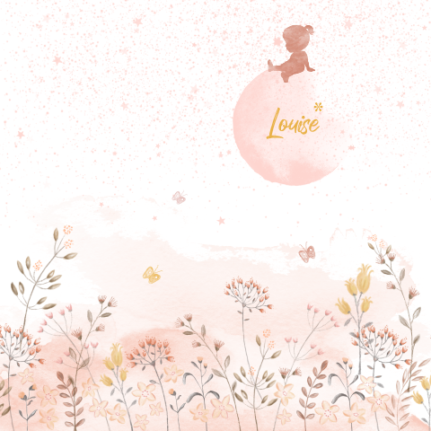 Een lief rouwkaartje meisje met bloemetjes waterverf silhouet