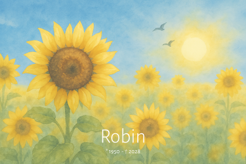 Rouwkaart veld met zonnebloemen en de zon