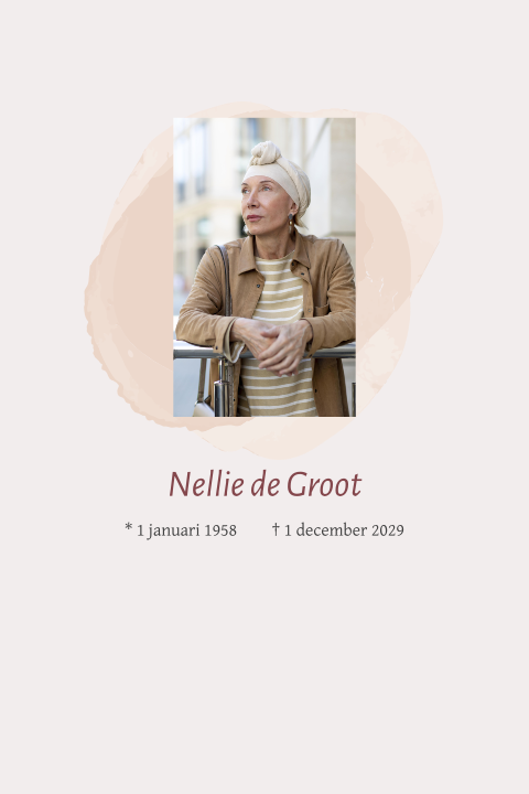 Rouwkaart vrouw met foto en roze waterverf