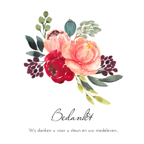Bedankkaart met mooie geschilderde gekleurde bloemen
