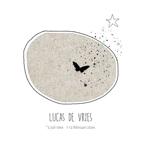 Moderne rouwkaart kind met karton look en sterren