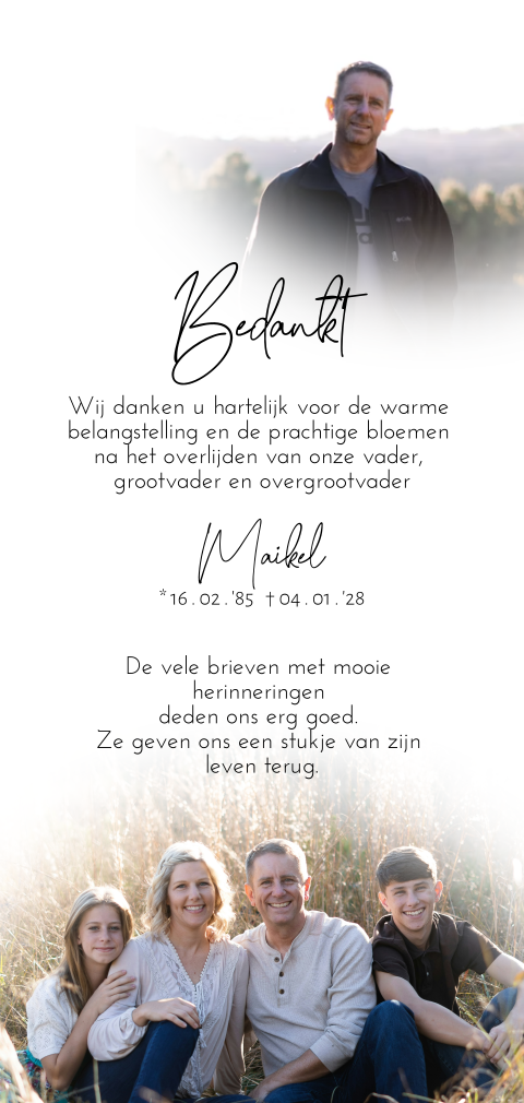 Moderne Langwerpige bedankkaart met fotocollage voor een  man