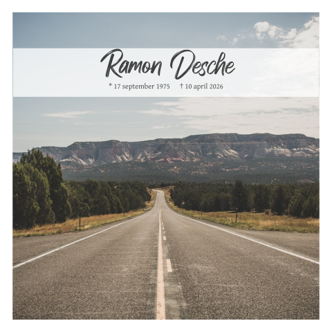 Rouwkaart met weg en landschap modern lettertype