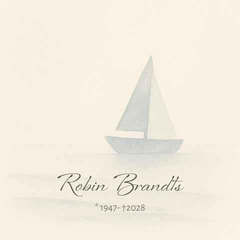 Rouwkaart met een minimalistische aquarel van een zeilboot