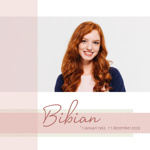 Rouwkaart modern voor en vrouw warme roze kleur met foto