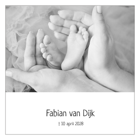 Stijlvolle rouwkaart baby met fotokader