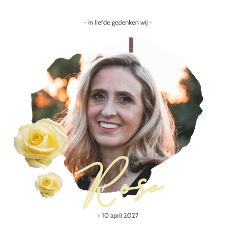 Rouwkaart vrouw achter kader van een roos