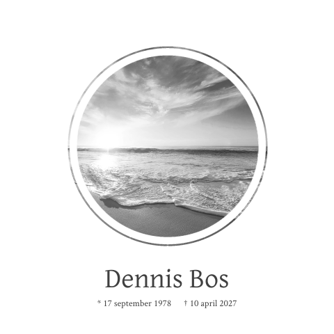 Mooie rouwkaart met foto van de golven zwart-wit