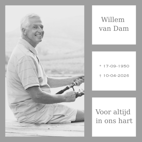 Moderne rouwkaart grijze randen en eigen foto met kaders