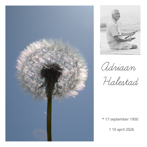 Mooie moderne rouwkaart met eigen foto en paardebloem