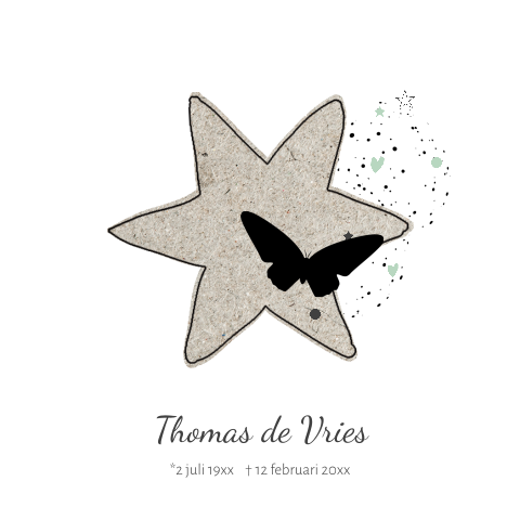 Unieke rouwkaart baby met speelse karton ster