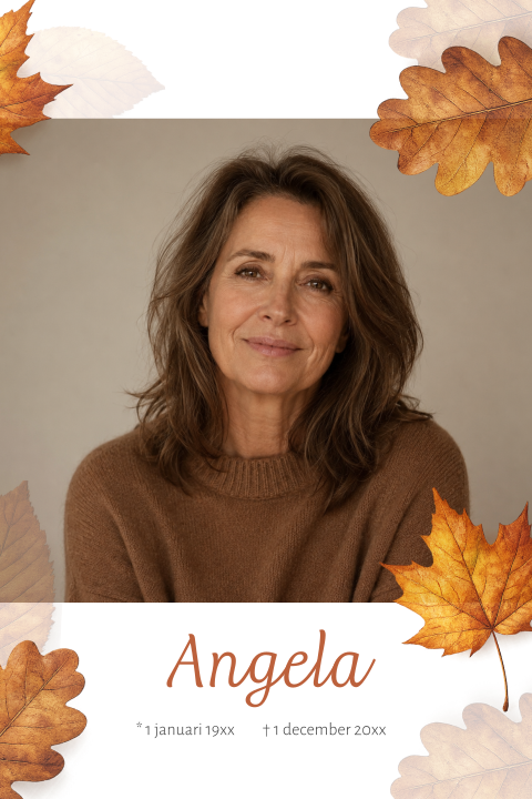 Warme rouwkaart met foto en herfstbladeren