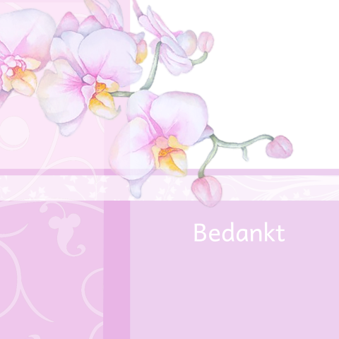 Bedankkaart na overlijden vrouw met paarse bloemen orchidee