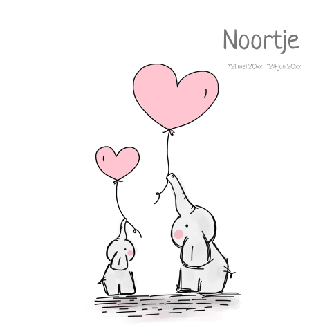 Rouwkaart voor een overleden kindje met olifant en ballon