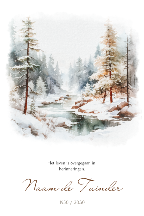 Rouwkaart met geschilderde landschap bomen in de winter