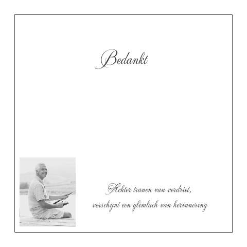 Mooie stijlvolle bedankkaart met foto en grijze rouwrand