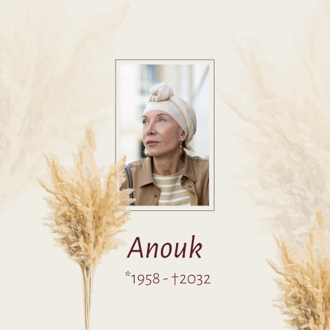 Rouwkaart met ruimte voor een eigen foto en pampas gras