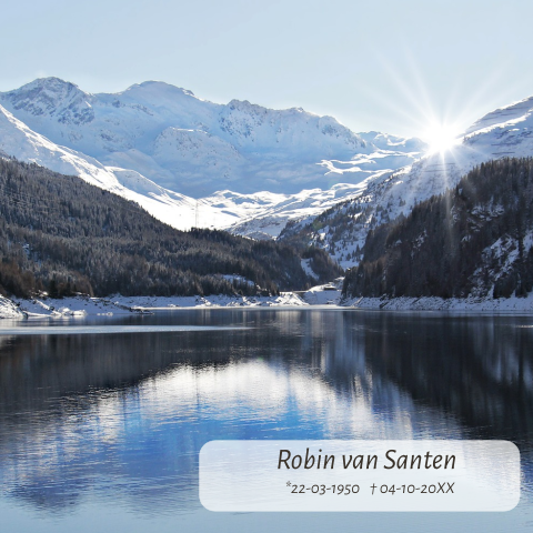 Mooie  rouwkaart met foto van bergen met sneeuw