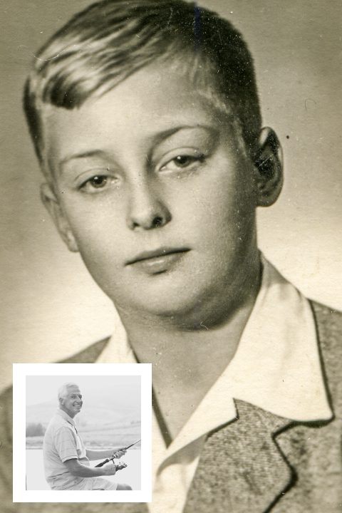 Bedankkaart na overlijden man met oude foto van vroeger en nu