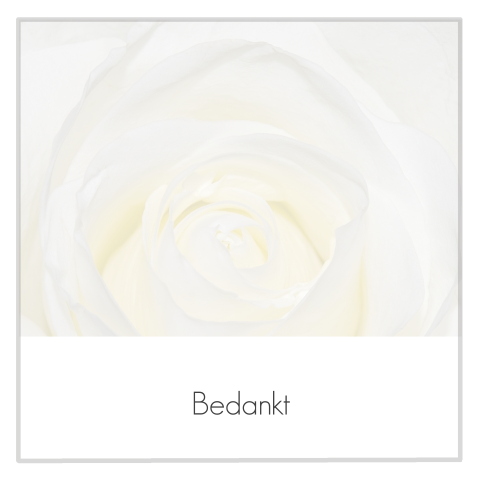 Stijlvolle dankbetuiging met geel witte roos en grijs rouwkader