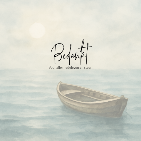 Bedankkaart met een houten bootje op zee