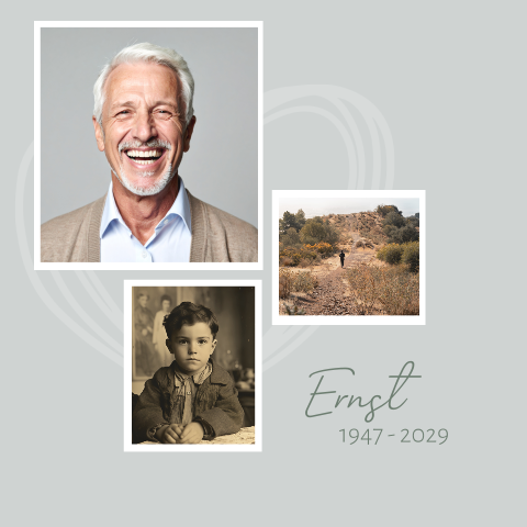 Rouwkaart collage foto's man hobby interesse foto vroeger