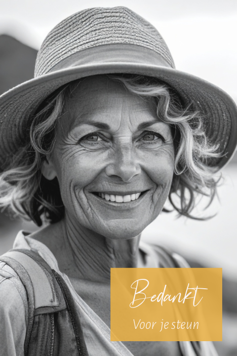 Bedankkaart minimalistisch voor een vrouw met foto en gekleurd vlak