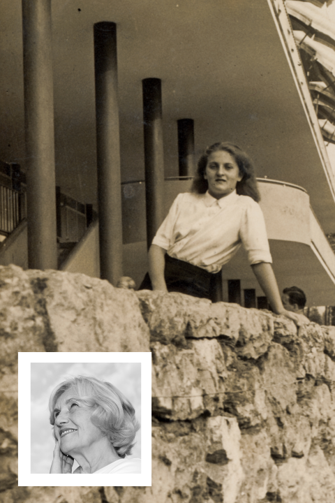 Mooie stijlvolle antieke foto rouwkaart met foto van vroeger en nu