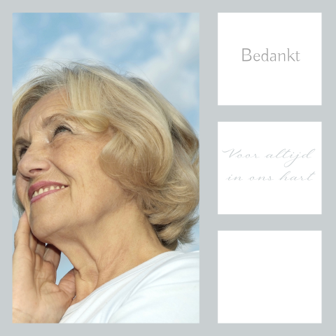 Bedankkaart voor een vrouw met zand kleurige kader en ruimte voor een eigen foto