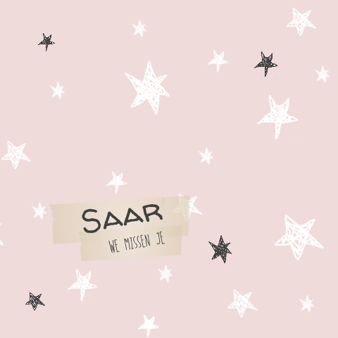 Rouwkaart kind meisje roze met getekende sterren