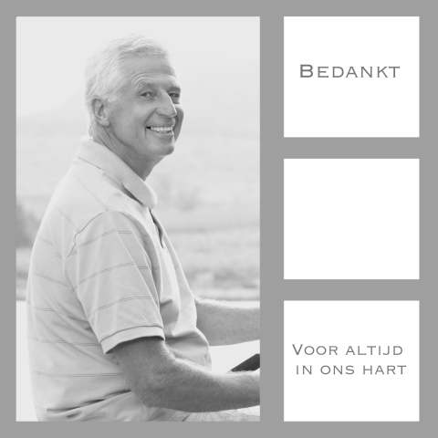 Moderne bedankkaart grijze randen en eigen foto met kaders