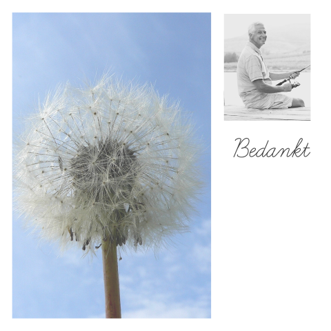 Mooie moderne bedankkaart met eigen foto en paardebloem