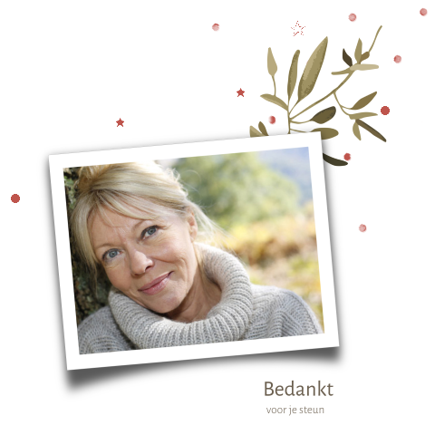 Unieke bedankkaart met fotokader en getekende bladeren