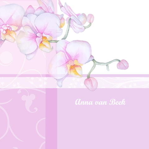 Rouwkaart voor een vrouw met paarse bloemen orchidee