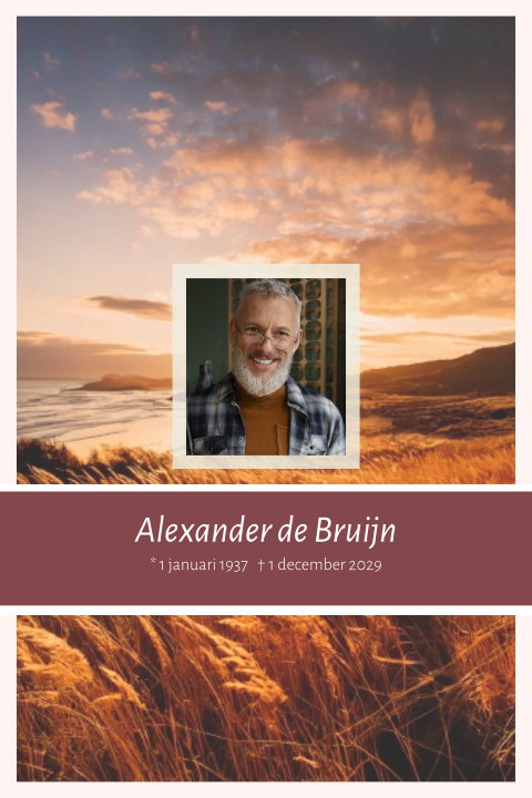 Rouwkaart met gras en zonsondergang en ruimte voor eigen foto