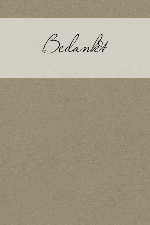 Eenvoudige bedankkaart grijs karton met witte tekstrand