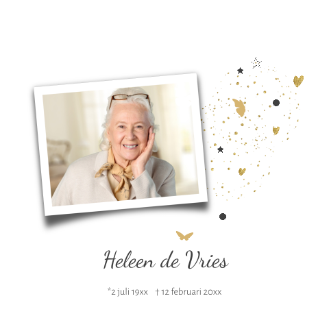 Rouwkaart voor een vrouw met eigen foto en vlinders